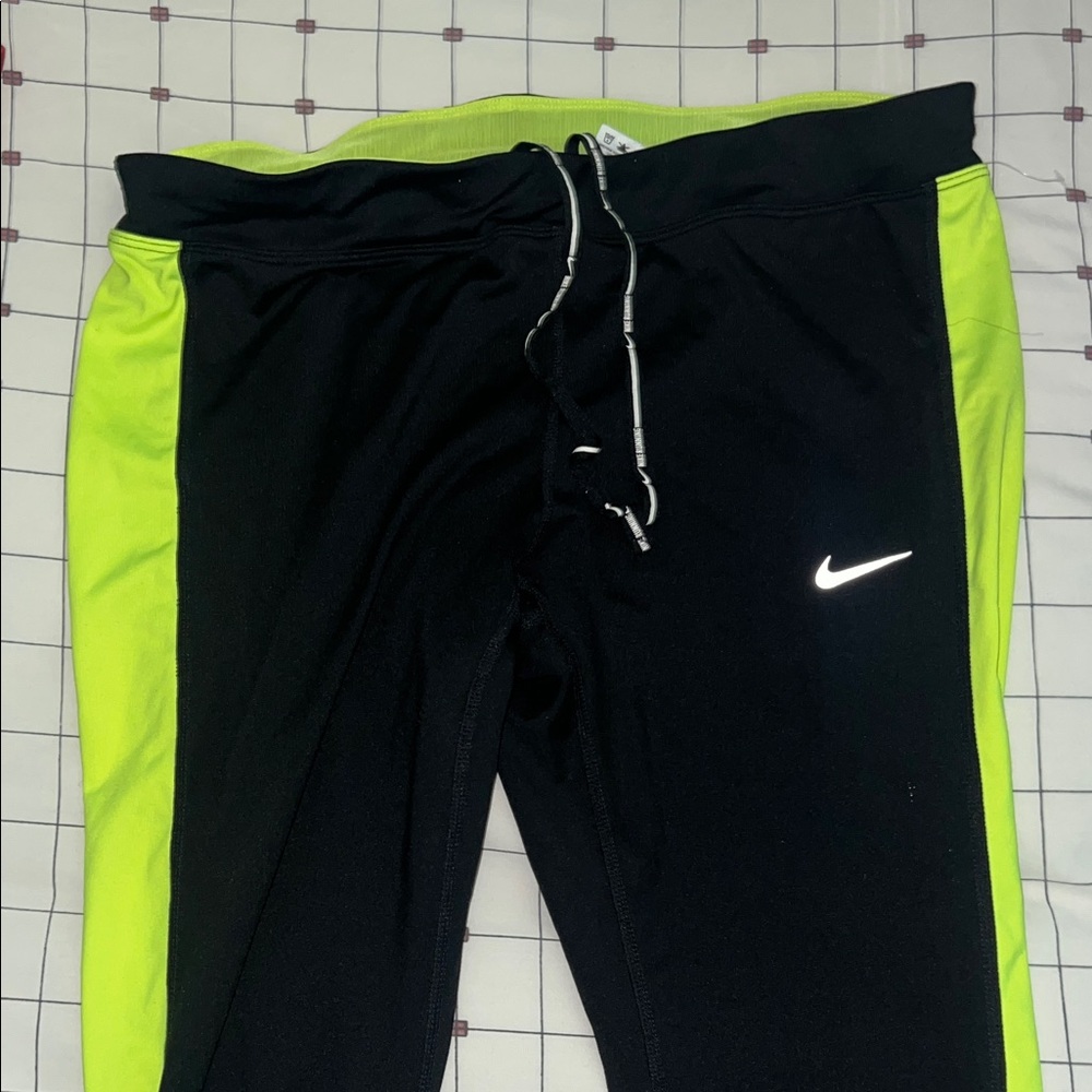 Nike Kids Black and Neon Yellow Joggers